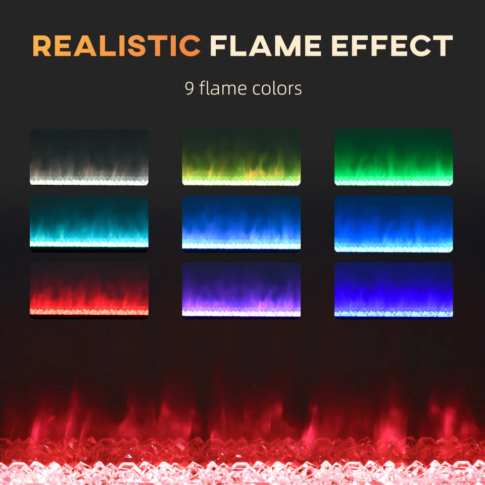 Electric Fireplace Recessed and Wall Mounted Electric Fire Black HOMCOM 127cm - Image 4 of 4