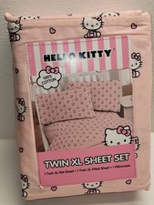 Pink Hello Kitty Sanrio Twin X-Long sheet set w/ Pink Bows  Hearts 100 cotton