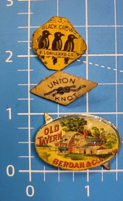 3 Vintage Tobacco Tags Old Tavern Berdan & Co, Union Knot, & 3 Black Crows 