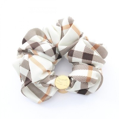BURBERRY Karomuster Scrunchie 8119728 Seide Weiß Mehrfarbig NEU