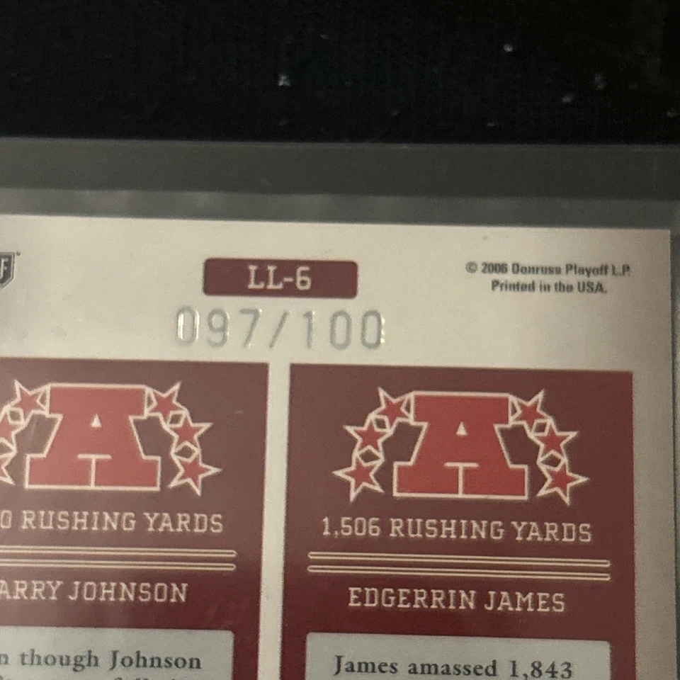 Playoff Prestige League Leaders 2006 lámina/100 Edgerrin James Larry Johnson Salón de la fama Foto 3 de 3