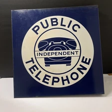 Vintage Independent Public Telephone Porcelain Sign Double Sided Advertisment