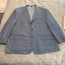 Oak hill premium italian 52 reg light blue plaid wool sport coat