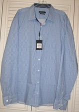 BUGATCHI Mens Sky Blue Geometric Print Shaped Fit Stay Collar L/S Shirt XXL NWT