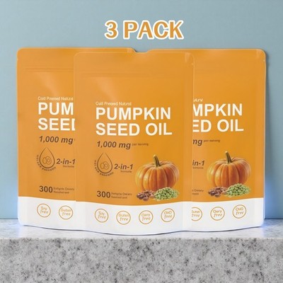 3PCS Pumpkin Seed Oil 1000mg with Saw Palmetto 300-Softgels.NEW