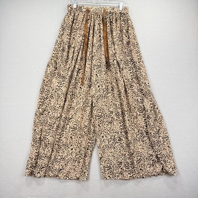Free People Intimately Palazzo Pants Womens S Beige Black Animal Print Pleated