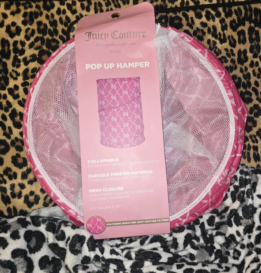 Juicy Couture Pink Bow Print Large Collapsible Pop Up Hamper New Viral 17" X 23" - Image 2 of 2