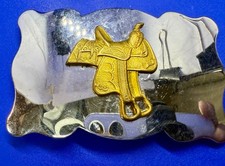 Western Horse Saddle Rodeo Cowboy Two Tone Vintage Belt Buckle for 1.25" Belt
