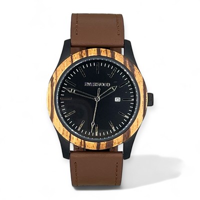 Men s Premium Zebra Wood & Brown Leather Watch - Gift For Him - Best Dad Gifts