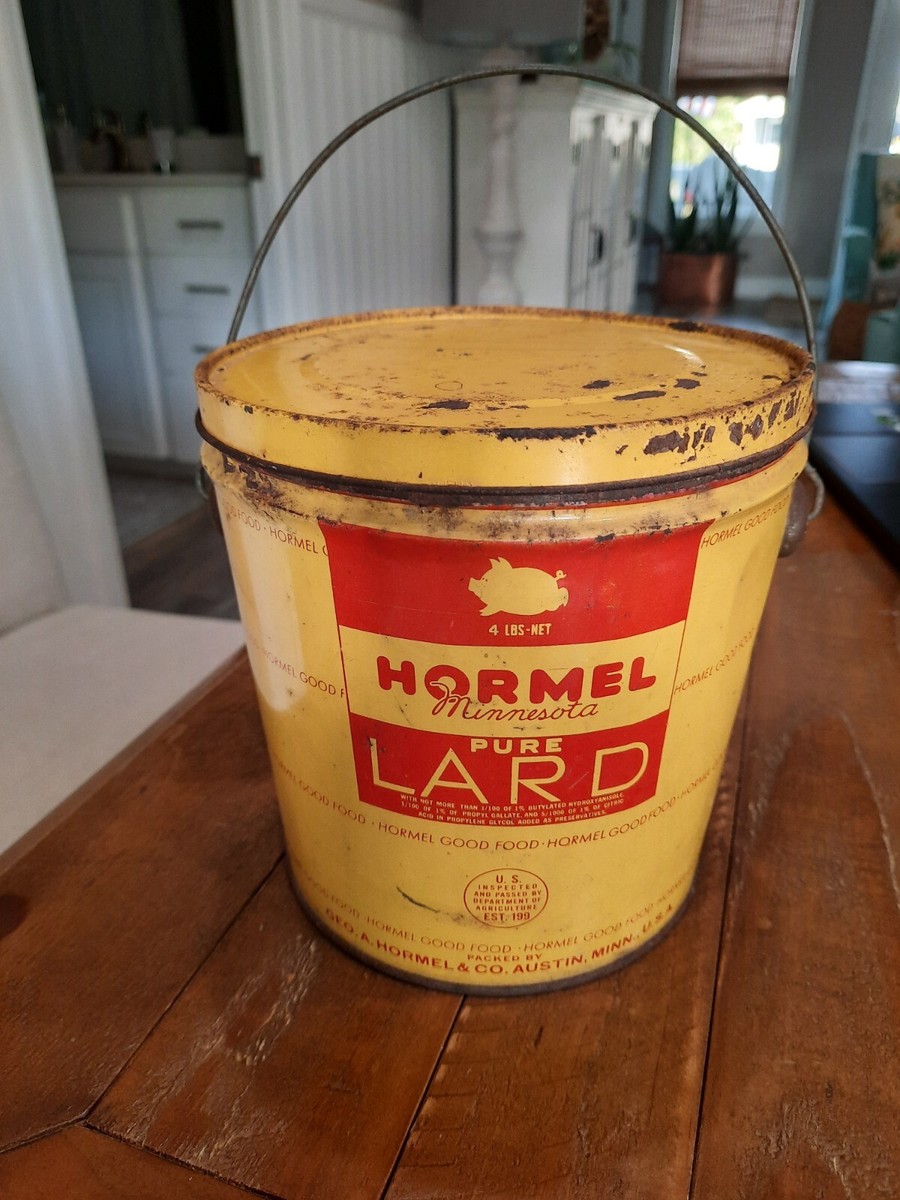 Vintage 1950's HORMEL MINNESOTA TIN 4 POUND PURE LARD CAN AUSTIN
