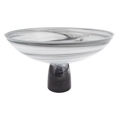 Modern Murano Style Centerpiece Gray and White Alabaster Footed Bowl 11x5 Inches