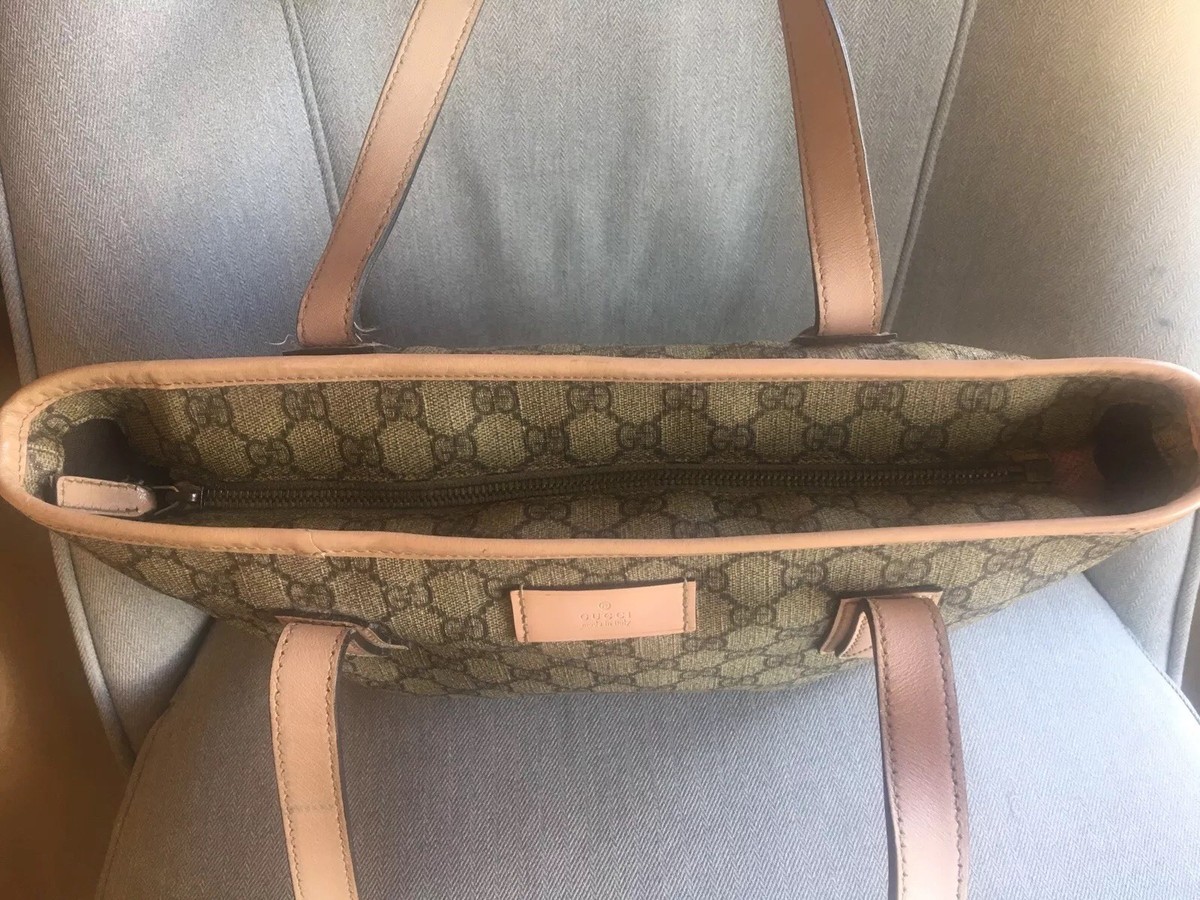 GUCCI 211138 002123 PVC GG Pink pattern Leather Trim Tote GUCCI 211138 002123 PVC GG Pink pattern Leather Trim Tote