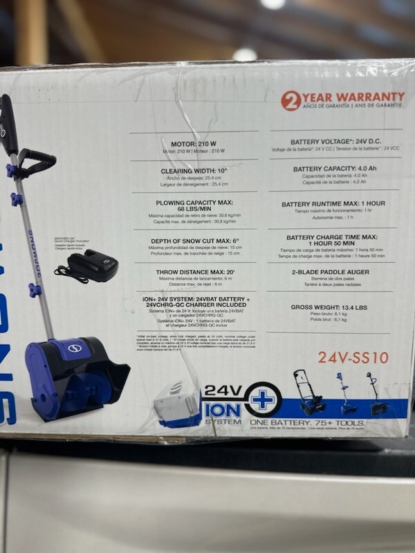 Snow Joe24VSS10Cordless Snow Shovel24 Volt10 Inch4 AhBRAND NEW