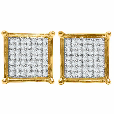 Micro Pave Stud Earrings Simulated Diamond 14k Yellow Gold Plated 925 Silver