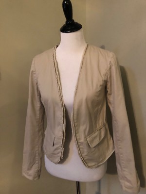 Blazer Ann Taylor Kaki Chino - Taille 0, Bord Brut Ouvert - Coton 100%