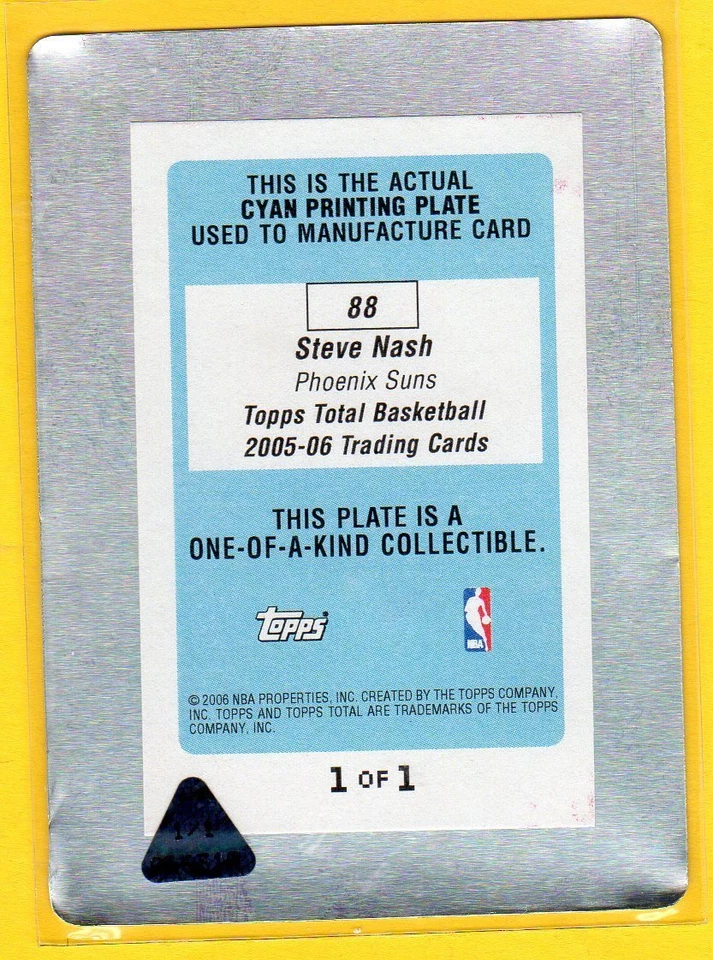 2005-06 TOPPS TOTAL BASKETBALL CYAN PRINTING PLATE 1/1 STEVE NASH #88 - Image 2 of 2