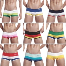Seobean Men's Colorful Low Waist Cotton Boxer Briefs Patchwork Striped Underwear