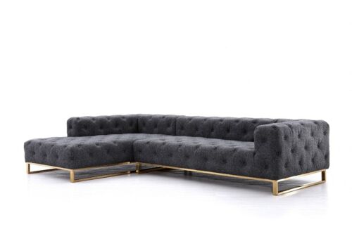 Retro all tufted design Grey Fabric Sectional Sofa w/ gold legs 2pc set  #V174338 | eBay
