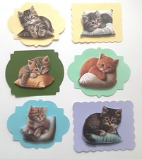 Adorable Kittens on Pillows Dimensional Card Front Scrapbook Embellishment 862