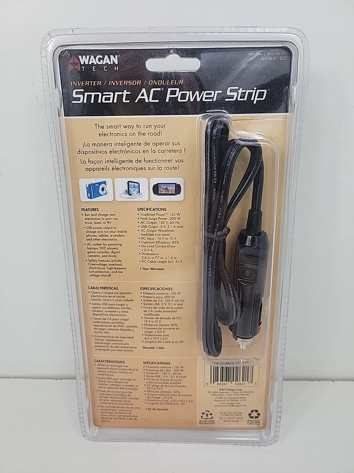 Auto DC to AC 120 Watt Portable Power Strip Inverter - Image 3 of 4