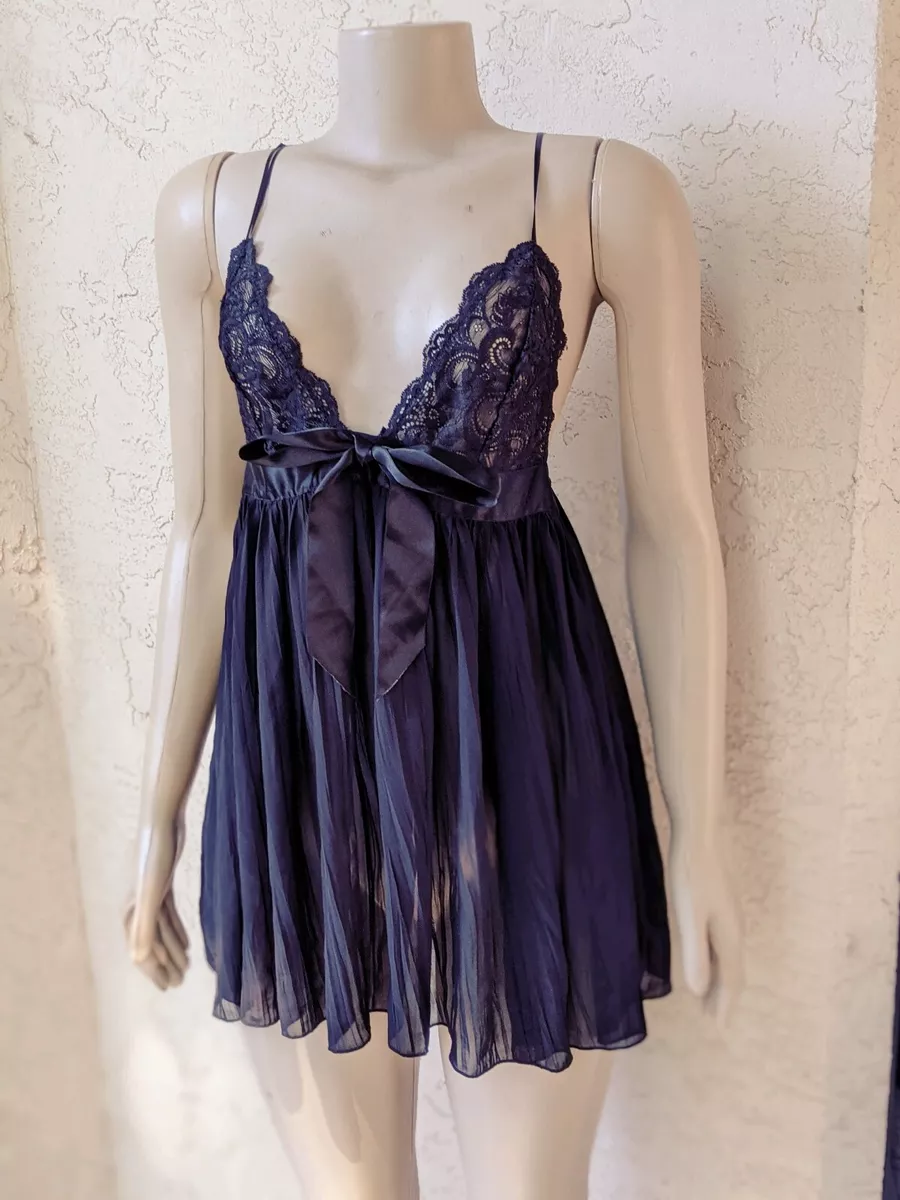 Victoria's Secret Very Sexy Black Pleated Babydoll Negligee Sz Medium