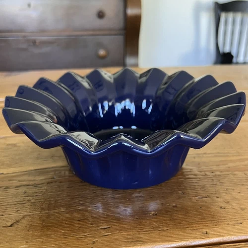 Vintage Haeger Pottery Cobalt Blue Bowl /Planter Ruffled 9” #132
