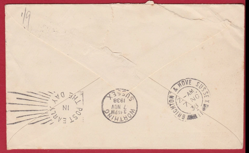 Australia 1938 1/2d Roo Block 4 ALEX KUFNER FDC SUSSEX GB Strike Slogan Reverse - Image 3 of 4