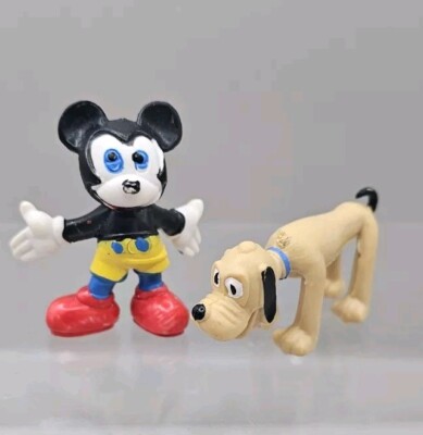 Vintage Walt Disney Productions - Mickey Mouse & Pluto Hund - Mini Figur Spielzeug Set