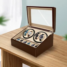 4+6 Automatic Rotation Leather Wood Watch Winder Storage Box Display Case Gift