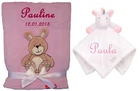 Set of Baby Blanket + Snuggle Towel Embroidered with Name Unicorn Bunny Baby Christening Birth
