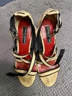 Charles Jourdan Paris Strappy Beige & Black High Heels Straw Sandals Size 7.5 — photo 10