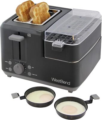 West Bend Breakfast Maker Station 2-Slice Bread Bagel Toaster,Egg Poacher Cooker