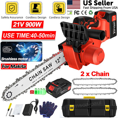 12'' Cordless Chainsaw 21V Brushless Electric Handheld Chain Saw w/Battery&Charge