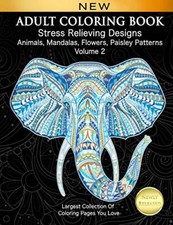 Adult Coloring Book Stress Relieving Designs Animals, Mandalas,