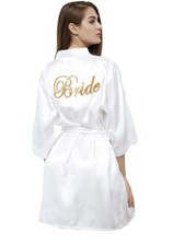 White Satin Robe Bride Wedding Gold