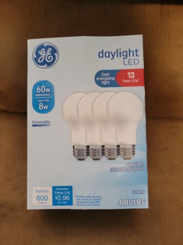 GE LED A19 Light Bulb E26 Medium Base Daylight 8W (60 Watt Equiv), 4-Pack - Picture 1 of 3