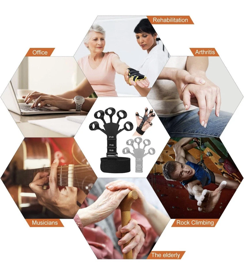 Fortalecedor de Dedos 2 Piezas, Entrenador de Fuerza de Agarre 1 Gris, 1 Negro Foto 3 de 4