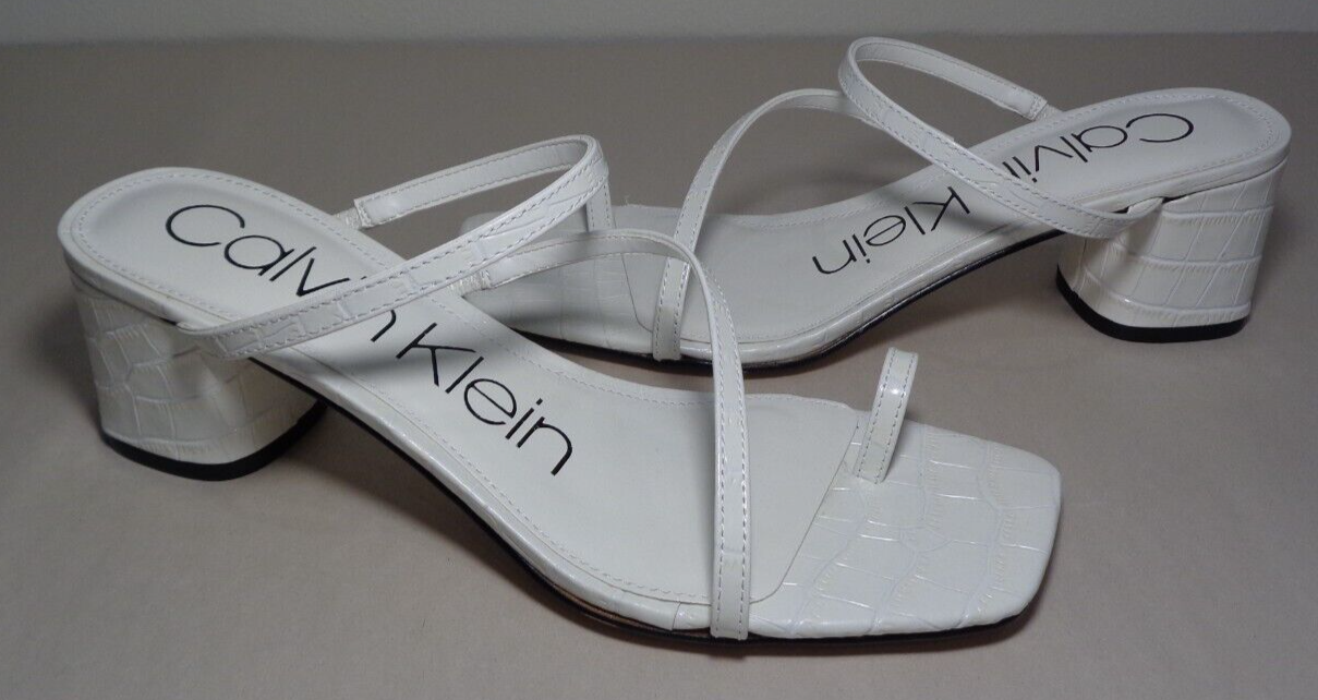 Calvin Klein Size 8.5 M BELMA 2 White Leather Heeled Sandals New Women's Shoes