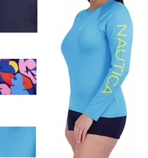 Nautica Women's UPF 30+ Long Sleeve Beach Rash Guard Swim Top Shirt S M L XL 2XL