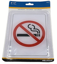 Hillman Plastic No Smoking Symbol Self Stick Adhesive Sign Easy To Read 5" x 7"