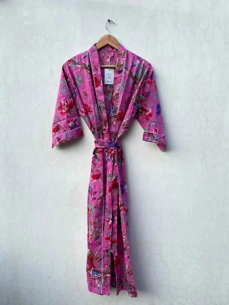 bridesmaid dressing gowns cotton Cotton Kimono Robe Dressing Gown, Block Print Bridesmaid Robe, Summer  Nightwear