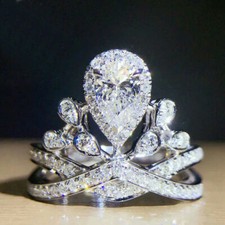 3.75Ct Diamond White Gold Finish Simulated Princess Tiara Crown Ring in Size 9.5