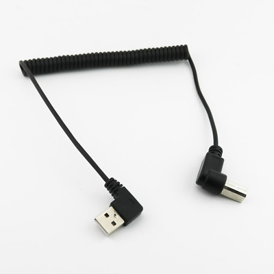USB 2.0 B Male Right Angle to A Right Angle Male Spiral Coiled Printer Cable 5ft