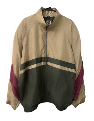 Vintage NWT 90s Mens XL R&Y Sport 100% Silk Track Jacket Tan Green Burgundy