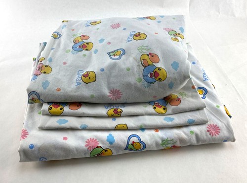 Lot of 4 pcs Sheet Set Duvet Cover/Fitted Sheet/Pillowcase/Twin Size White/Ducks