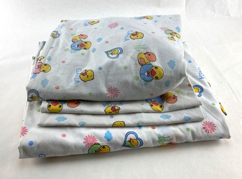 Lot of 4 pcs Sheet Set Duvet Cover/Fitted Sheet/Pillowcase/Twin Size White/Ducks - Picture 1 of 10