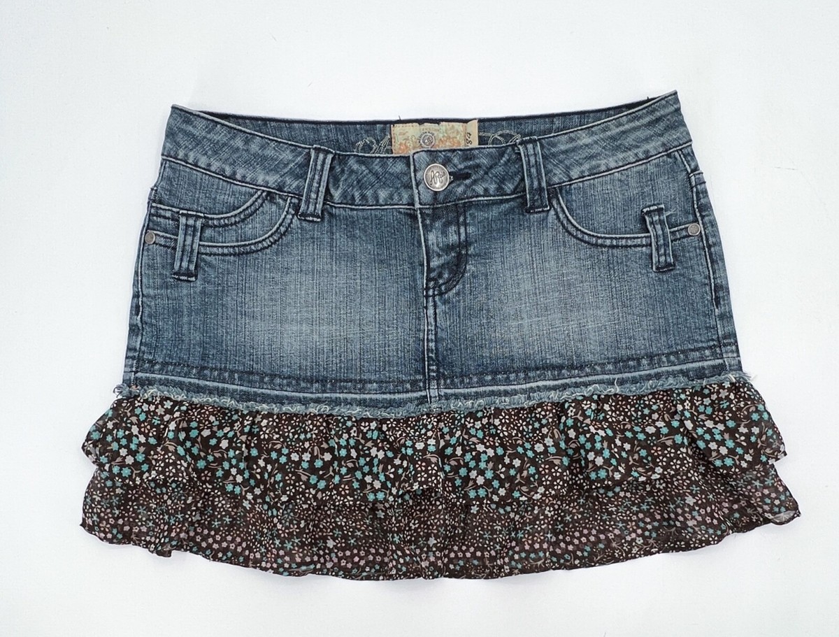 American Rag cie Skirt Women Teens Blue Denim Tiered Ruffle Hem