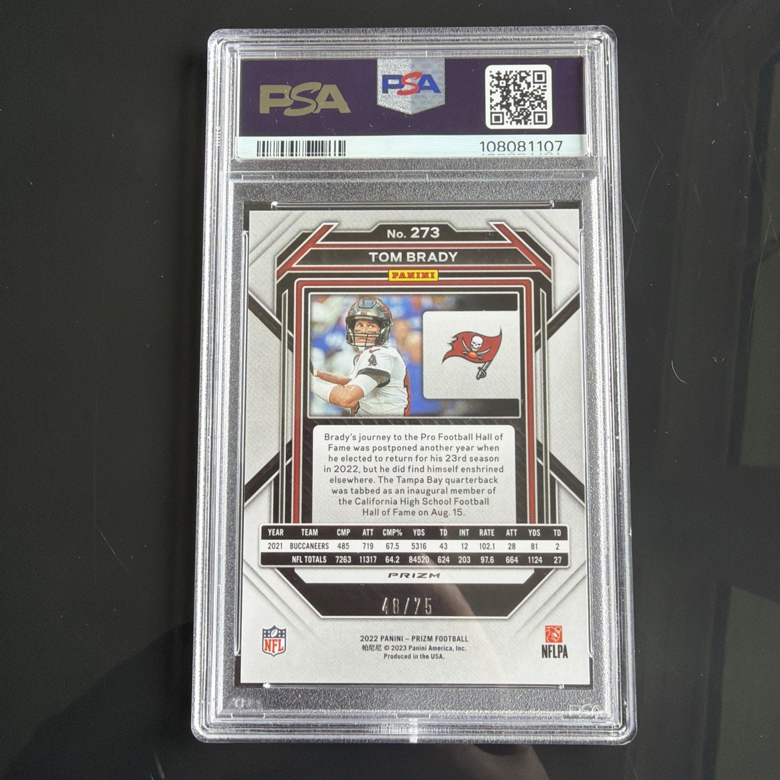 Panini 2022 Prizm Tom Brady Buccaneers #273 Green Scope /75 PSA 9 view 2