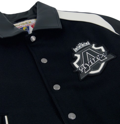 Męska wełniana kurtka bomberka Avirex King styl Varsity prawdziwa skóra jagnięca rękawy - Zdjęcie 23 z 35