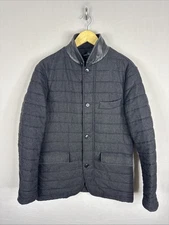 Rodd & Gunn Quilted Wool Jacket Leather Trim Charcoal Button Front Men’s Small